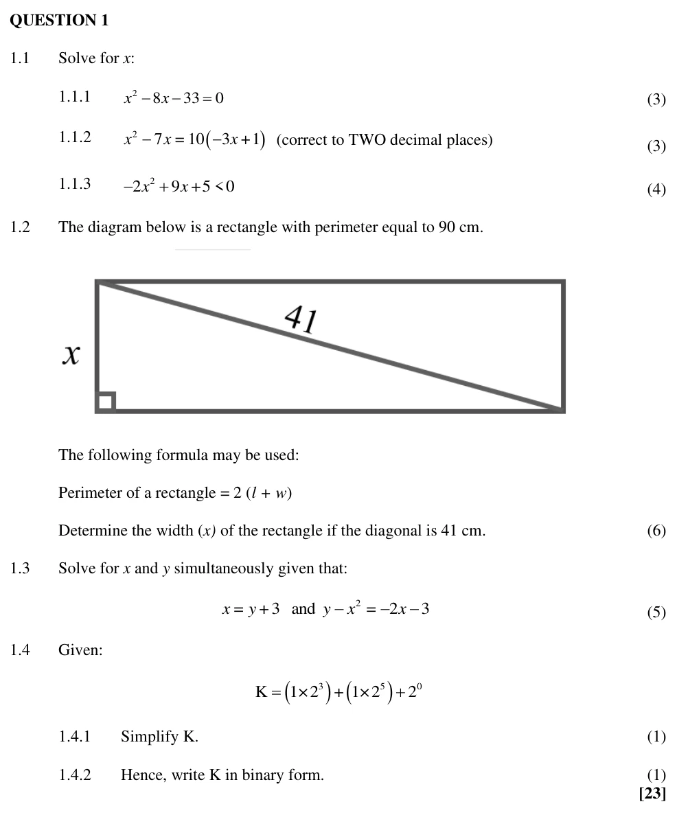 Grade 12 Technical Mathematics Polynomials and Algebra practice question