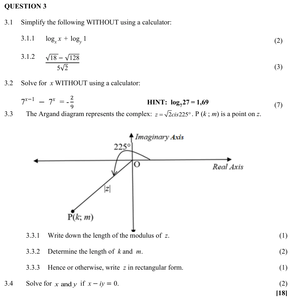 Grade 12 Technical Mathematics Complex Numbers practice question