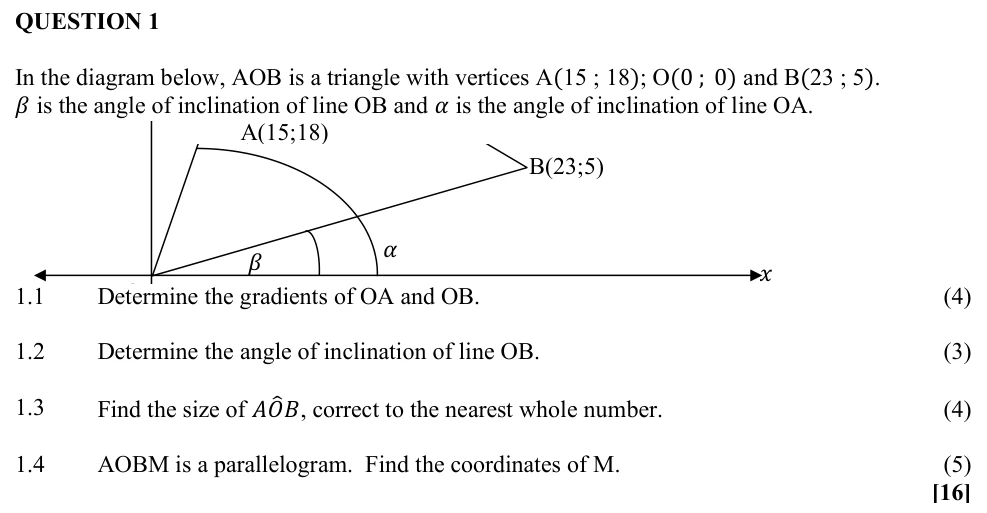 Grade 12 Technical Mathematics Analytical Geometry practice question