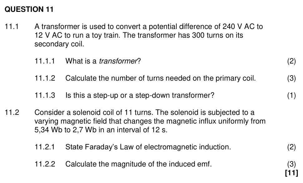 Grade 12 Technical Sciences Electromagnetism practice question
