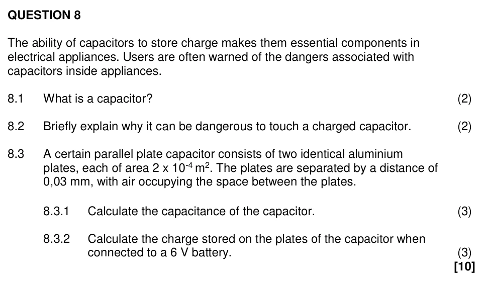 Grade 12 Technical Sciences Electrostatics and Electric Circuits practice question