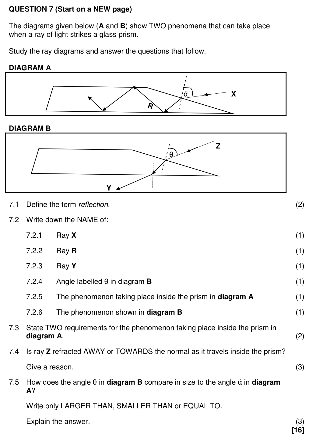 Grade 12 Technical Sciences Light and Electromagnetic Radiation practice question