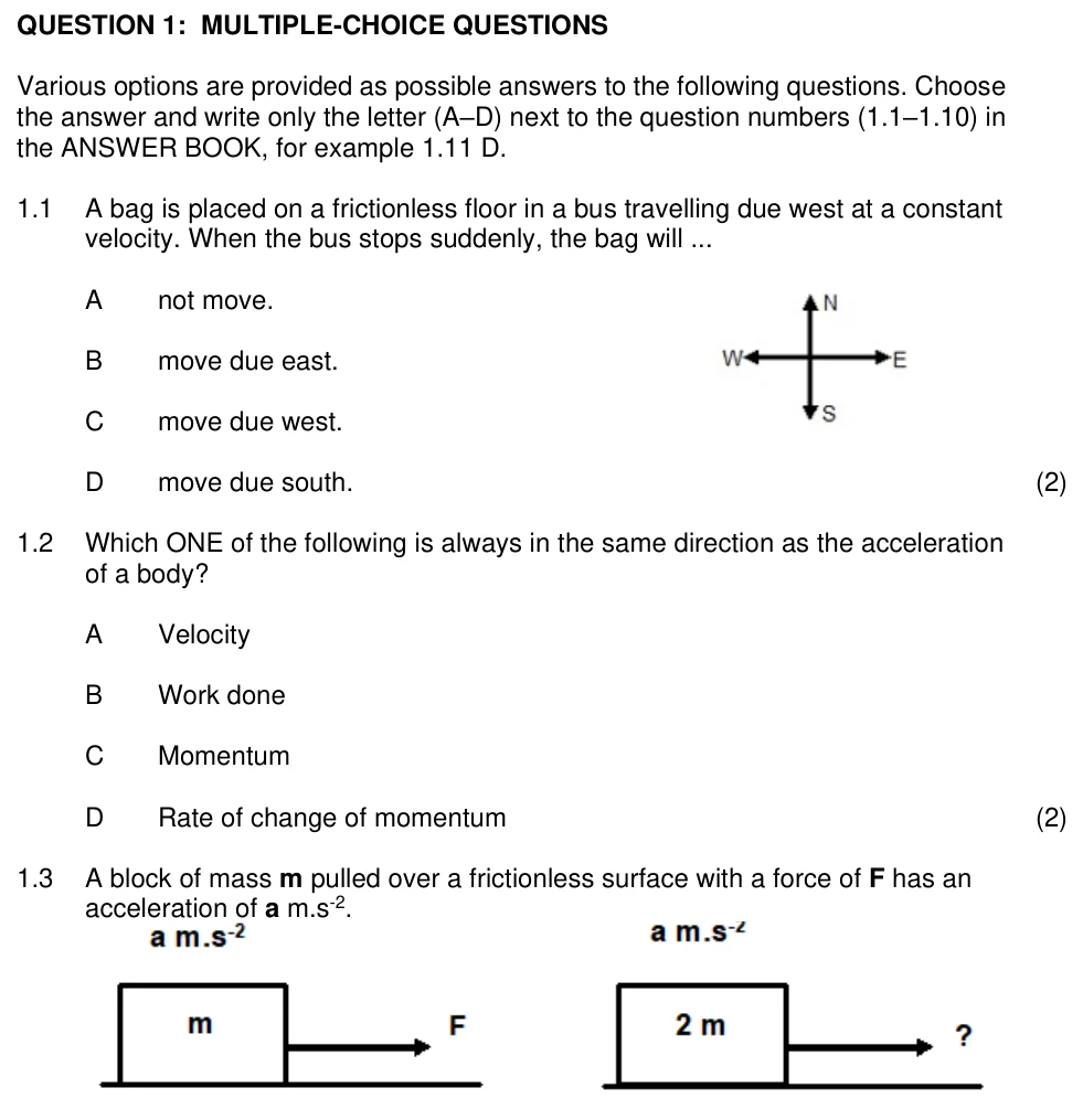 Grade 12 Technical Sciences Newton's Laws of Motion practice question