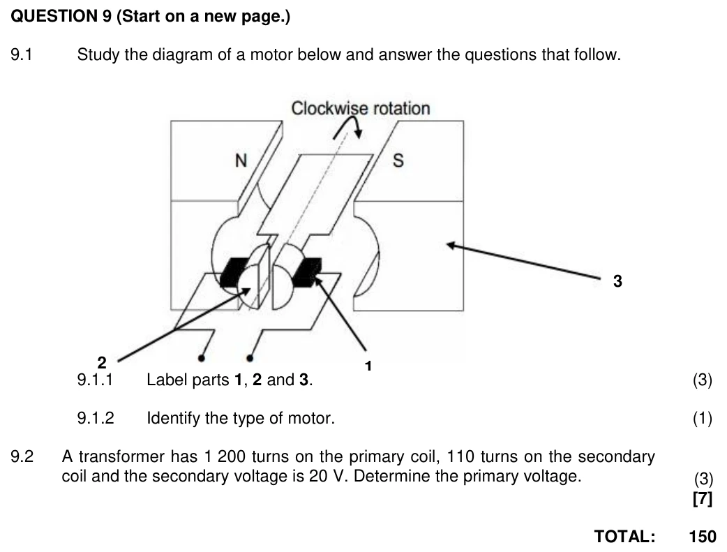 Grade 12 Technical Sciences Electromagnetism practice question