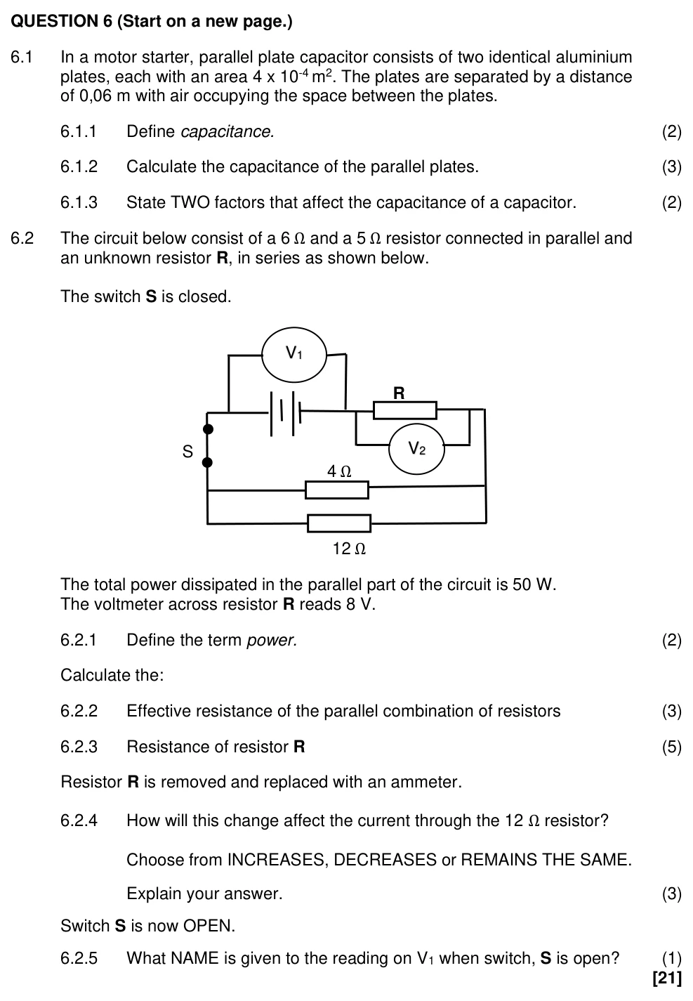 Grade 12 Technical Sciences Electrostatics and Electric Circuits practice question