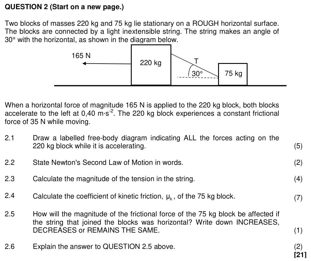Grade 12 Technical Sciences Newton's Laws of Motion practice question