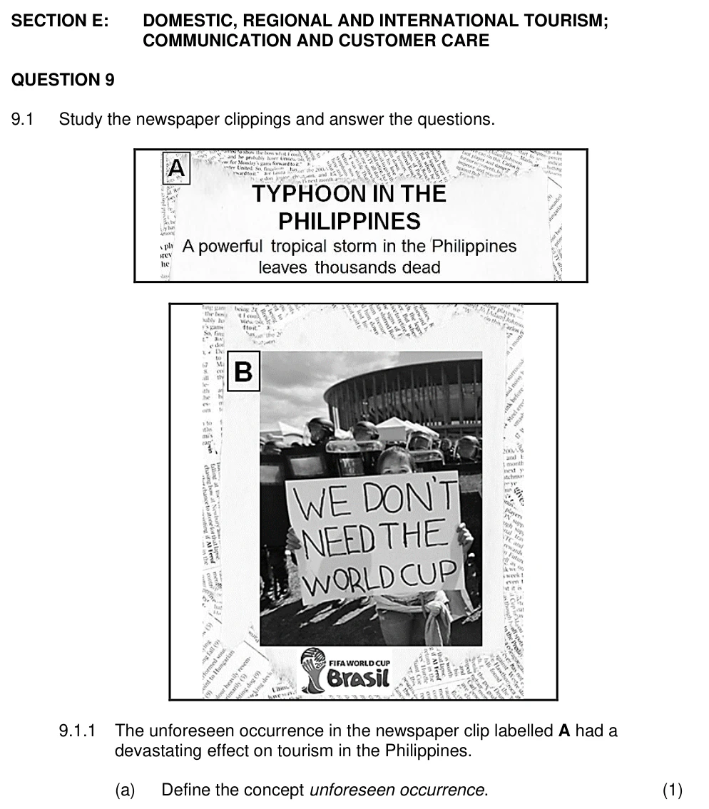 Grade 12 Tourism Domestic Regional and International Tourism practice question