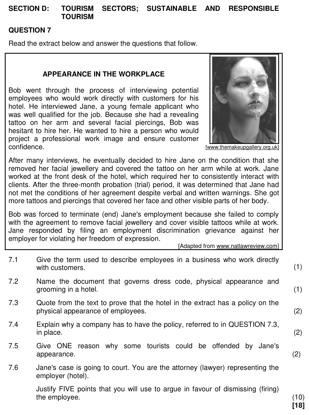 Grade 12 Tourism Tourism Sectors and Careers practice question