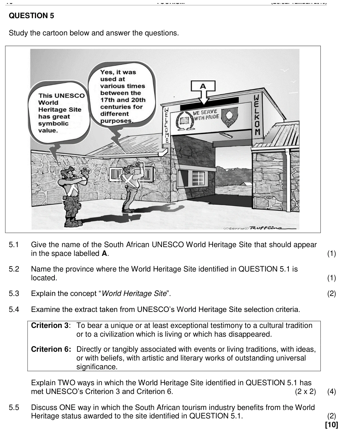 Grade 12 Tourism Culture and Heritage Tourism practice question